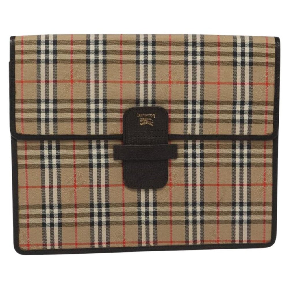 Burberrys Nova Check Clutch Bag Canvas Beige Brown Auth 114735 - Picture 2 of 12